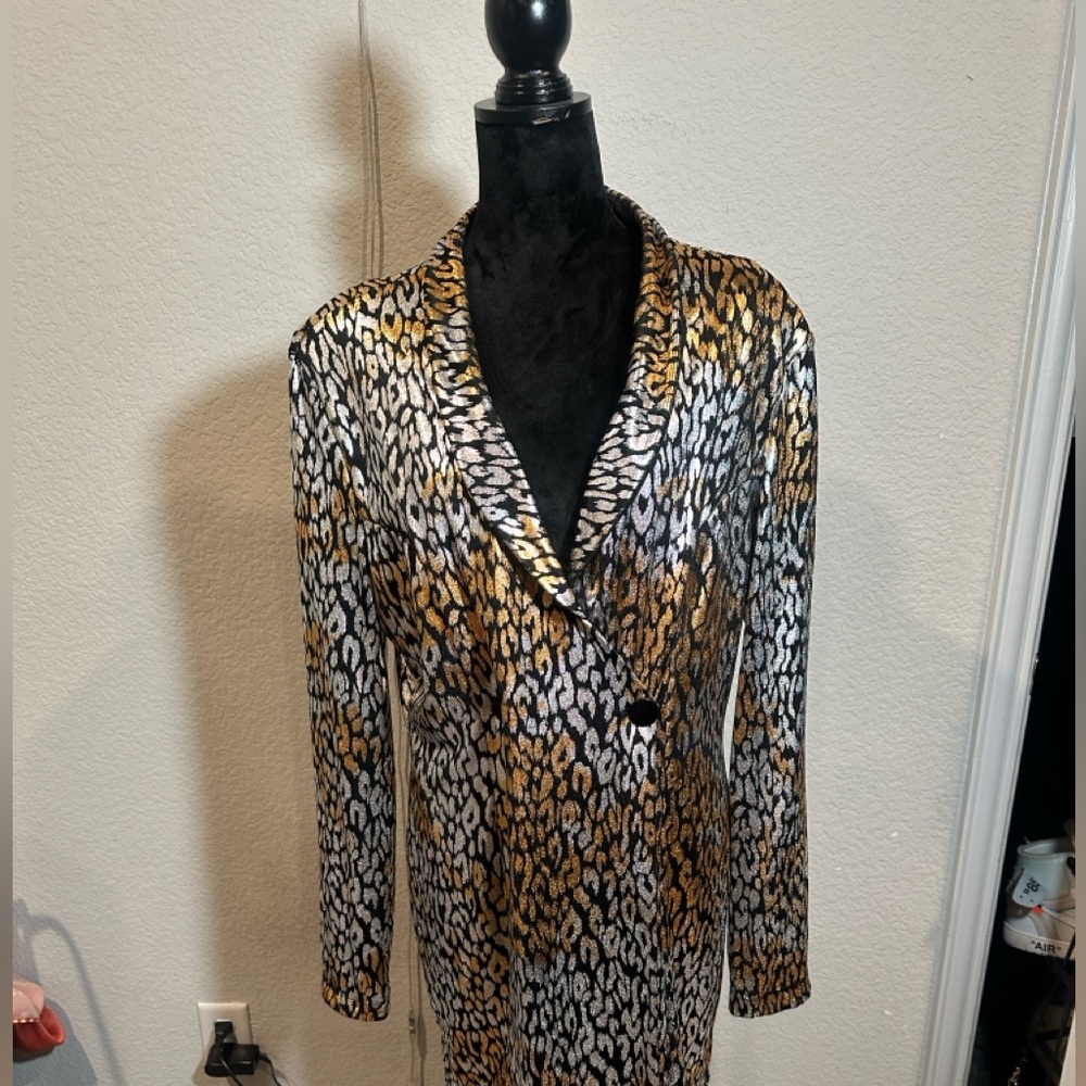 Metallic Animal Print Blazer Dress - Gold & Silver